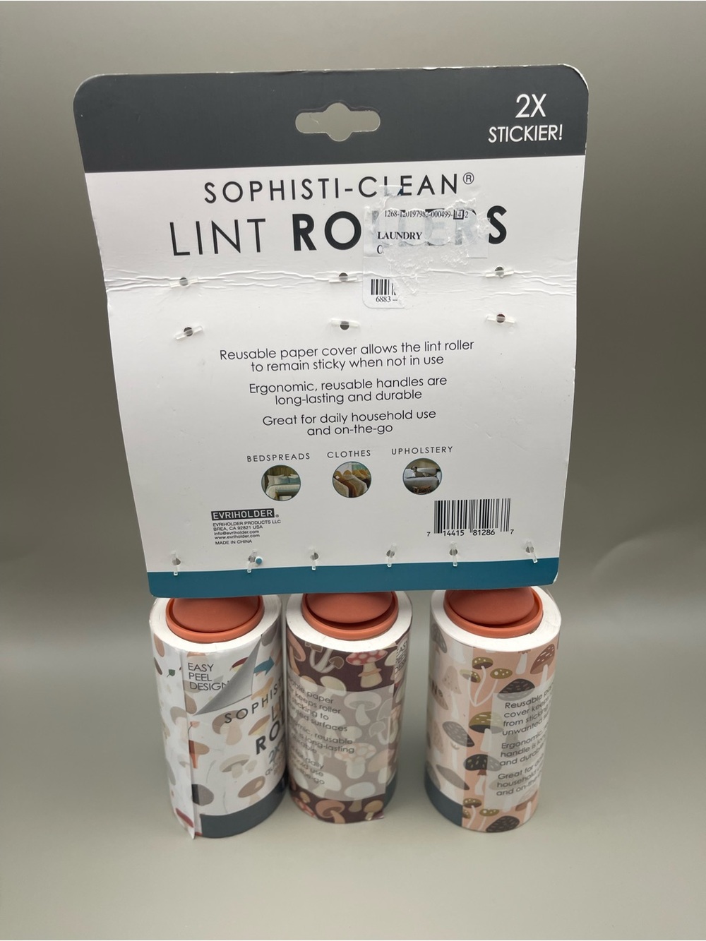 Sophisti-Clean Lint Rollers - 3 Pack - Terracotta Handles (Mushroom Print) - Picture 3 of 3
